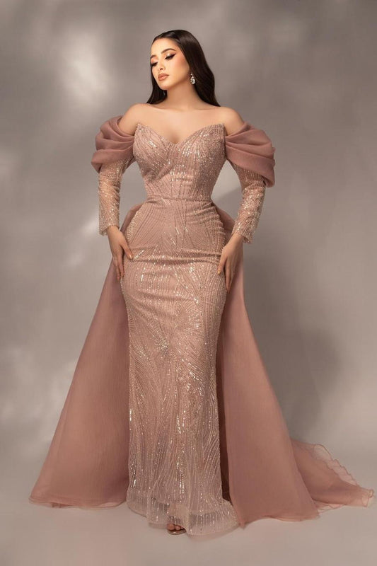 Glamorous High Neck Red Sequins Long Sleeves Slim Long Prom Dress with Split