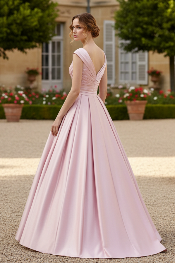 Elegant A-Line V-Neck Ruched Waist Floor-Length Satin Mother Of The Bride Dresses