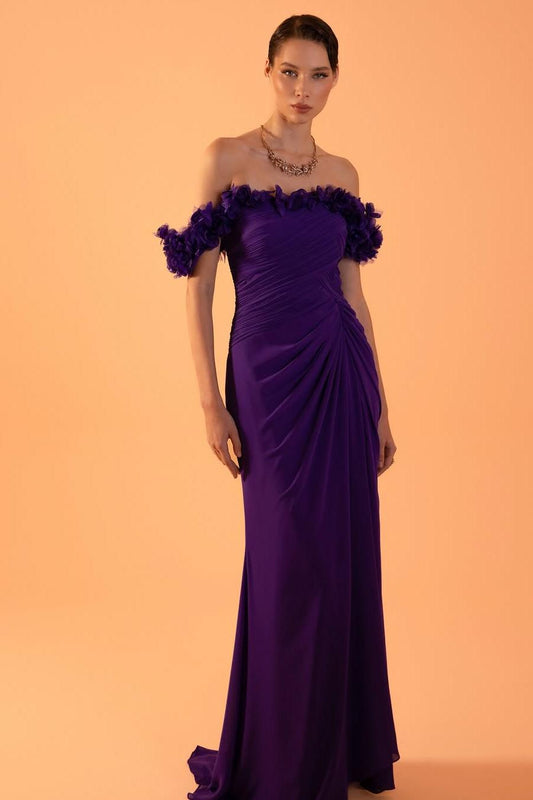 Off The Shoulder Sleeveless Long Mermaid Prom Dress With Pleated