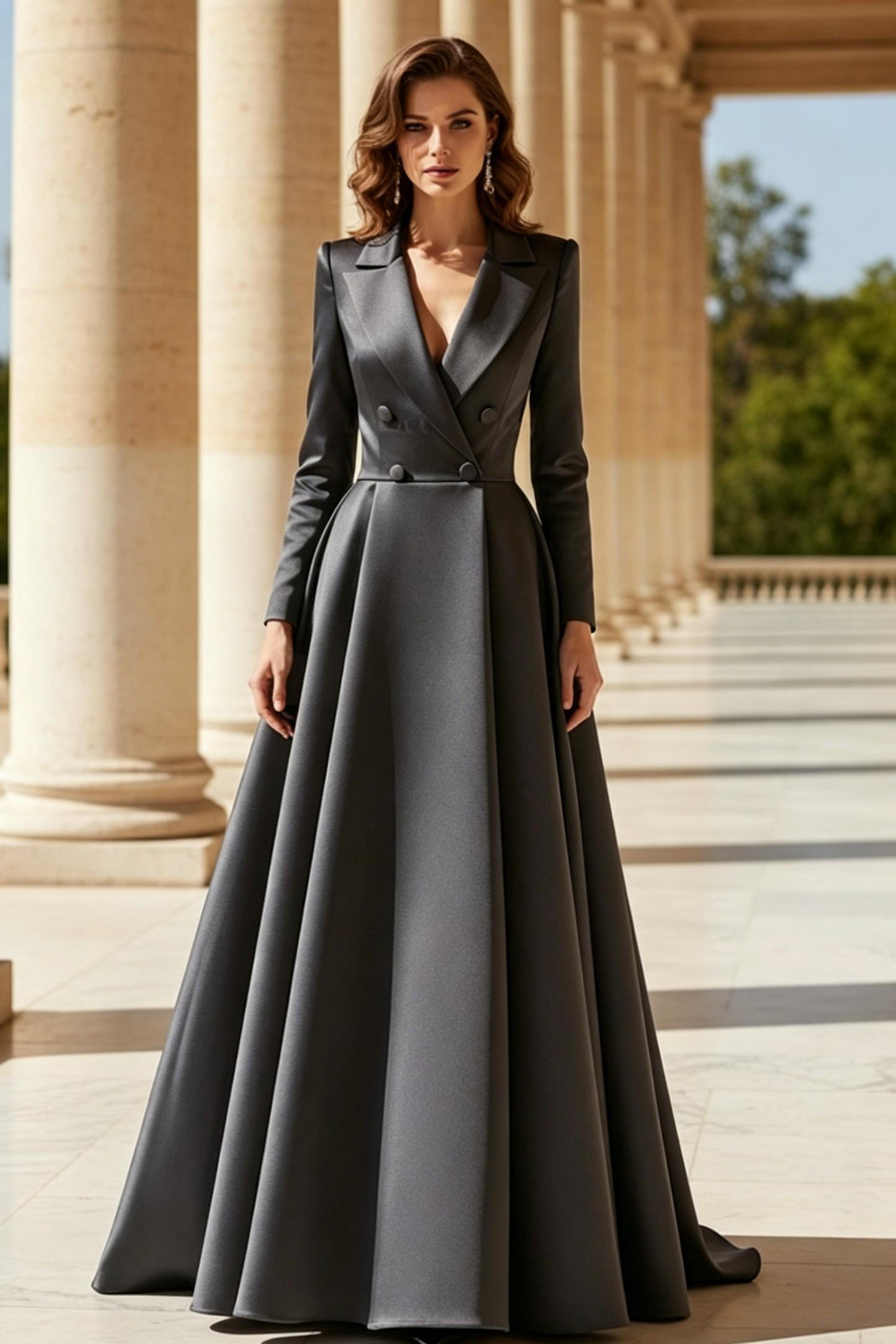 A-Line V-Neck Long Sleeves Asymmetrical Satin Mother Of The Bride Dresses