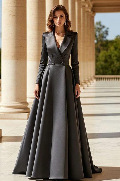 A-Line V-Neck Long Sleeves Asymmetrical Satin Mother Of The Bride Dresses