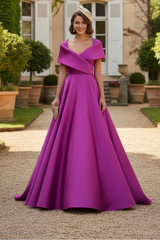 A-Line V-Neck Sleeveless Floor-Length Satin Mother Of The Bride Dresses