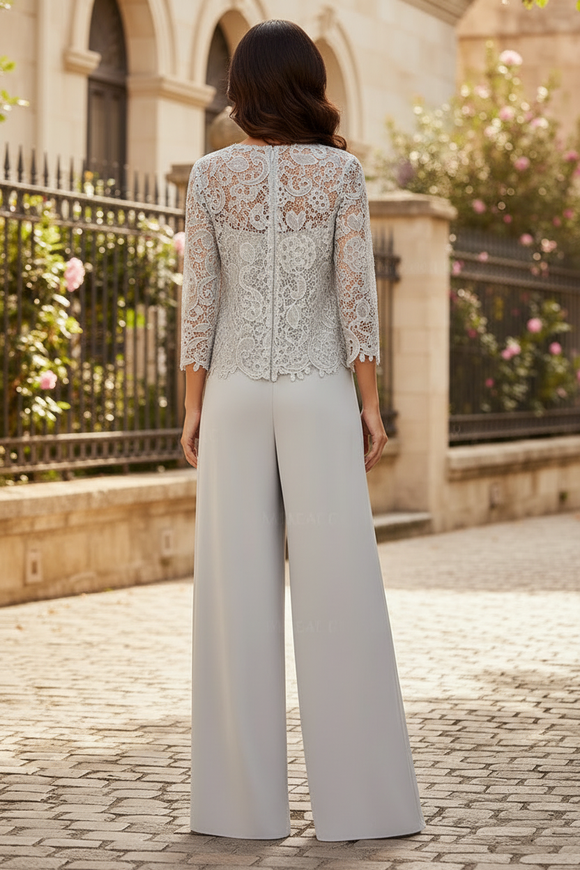 Classic Lace Pantsuit Floor-Length Chiffon Mother Of The Bride Dresses With Jacket