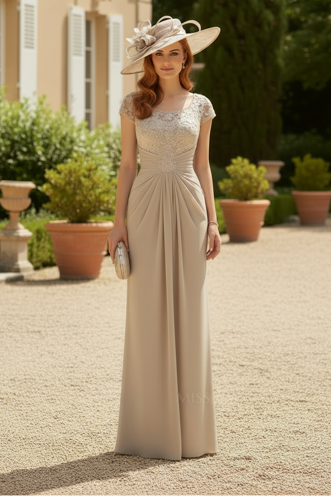 Scoop Neck Floor-Length Chiffon Mother Of The Bride Dress With Lace Ruffle