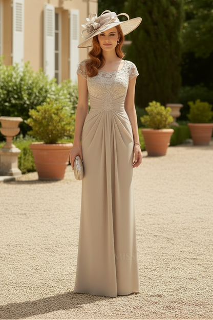 Scoop Neck Floor-Length Chiffon Mother Of The Bride Dress With Lace Ruffle