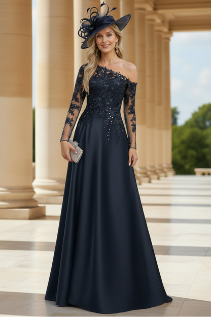Exquisite Semi Sheer Illusion Lace Applique Sleeves Mother Of The Bride Dresses
