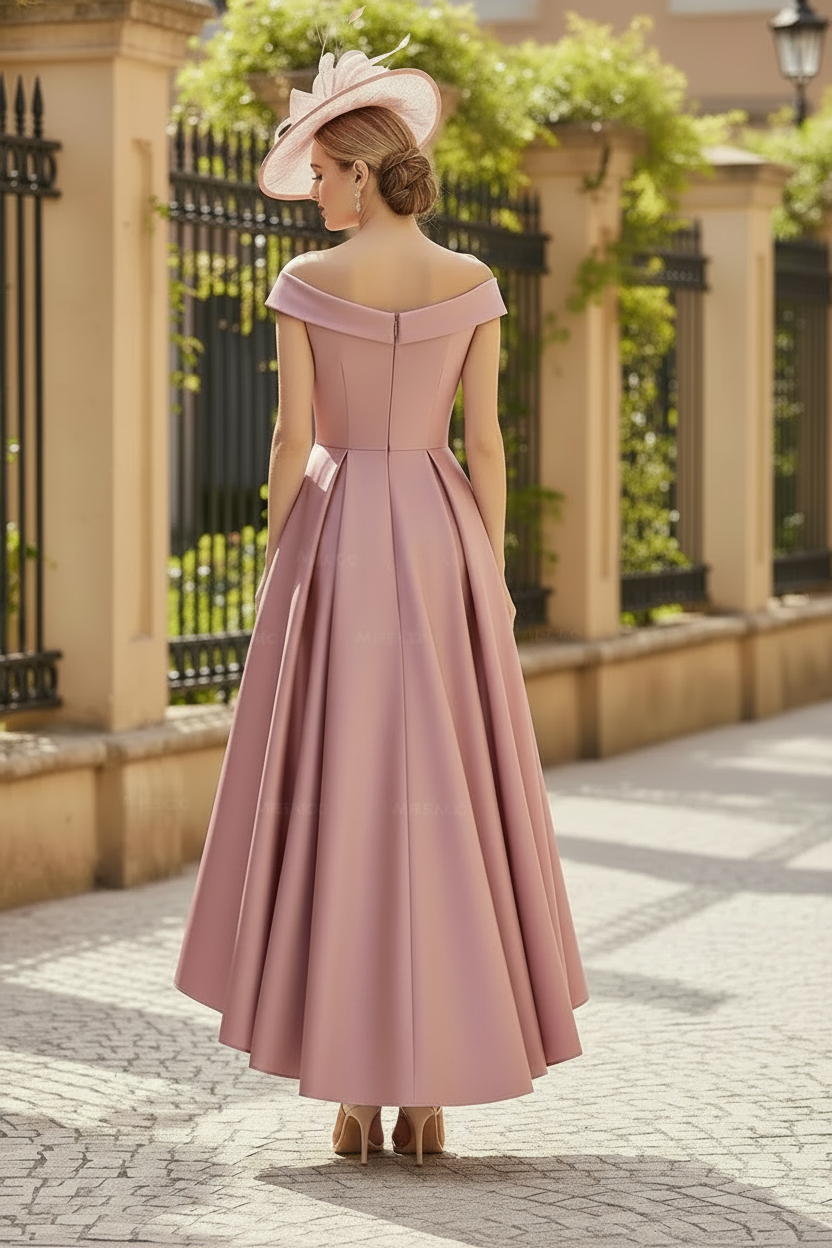 Classic A-Line Sleeveless Asymmetrical Satin Mother Of The Bride Dresses With Flower