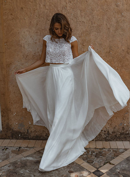 2 Piece Chic A-line Scoop Neck Wedding Dress