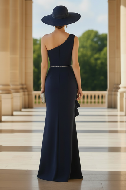 One-Shoulder Sweep Train Elastic Satin Mother Of The Bride Dresses With High Split