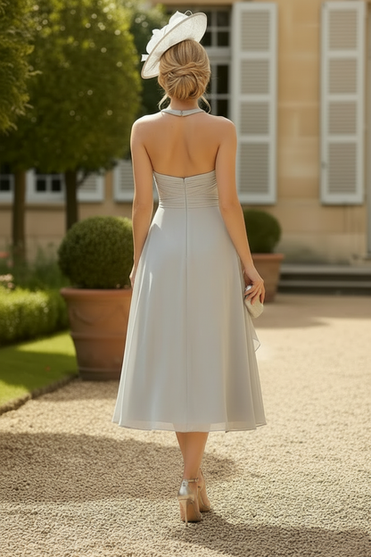 A-Line High Neck Sleeveless Ankle-Length Chiffon Mother Of The Bride Dresses With Pleated Sweeping Side