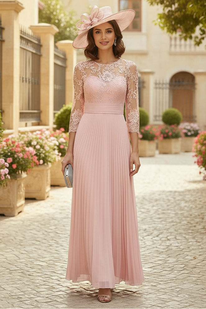 A-Line Scoop Neck Chiffon Mother Of The Bride Dresses With Lace Pleated