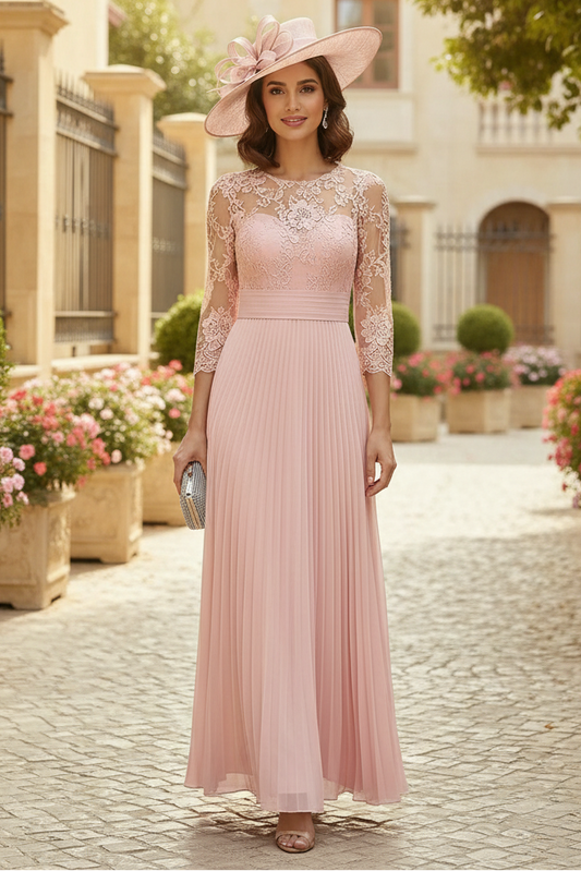 A-Line Scoop Neck Chiffon Mother Of The Bride Dresses With Lace Pleated