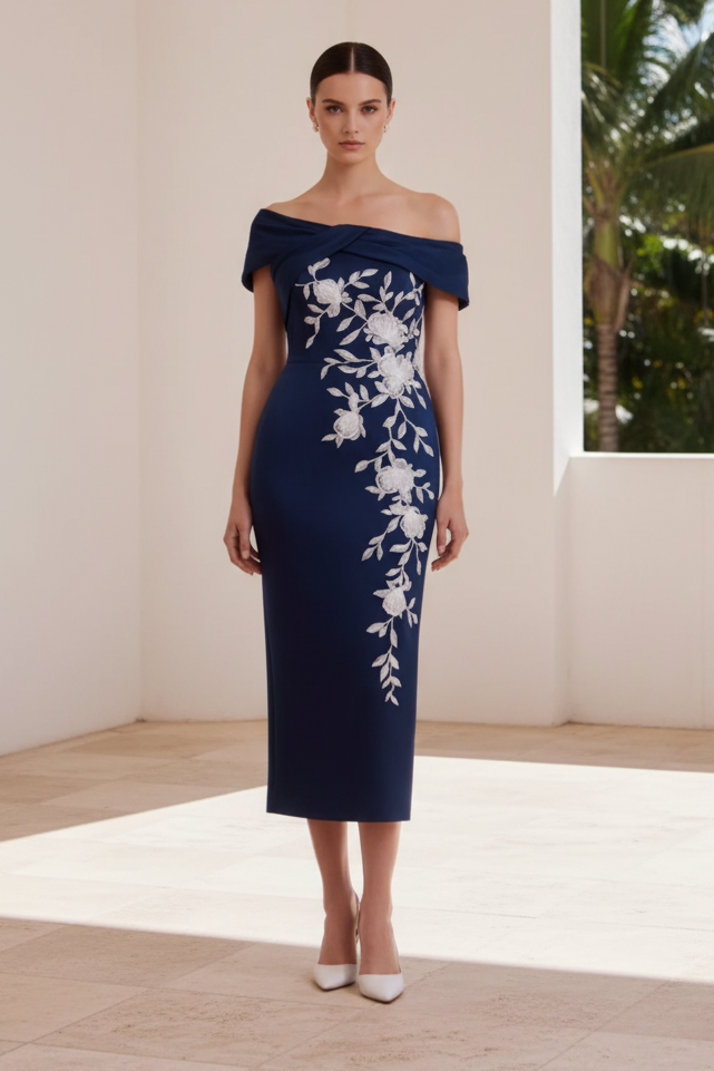 Off the Shoulder Sleeveless Applique Mermaid Ankle-Length Mother of the Bride Dress