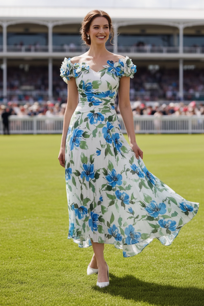 Off the Shoulder Sleeveless Flowers Floral Print Mother of the Bride Dress