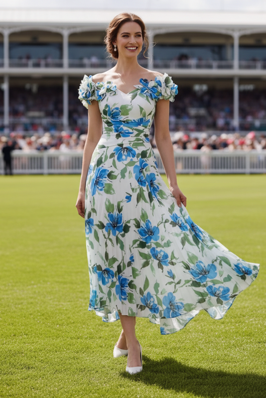 Off the Shoulder Sleeveless Flowers Floral Print Mother of the Bride Dress