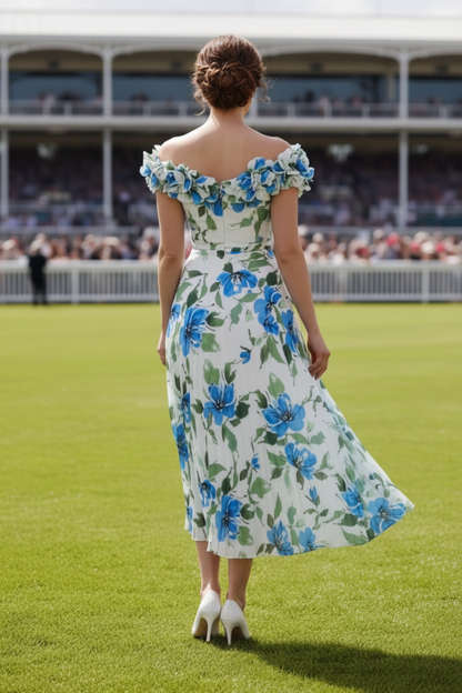 Off the Shoulder Sleeveless Flowers Floral Print Mother of the Bride Dress