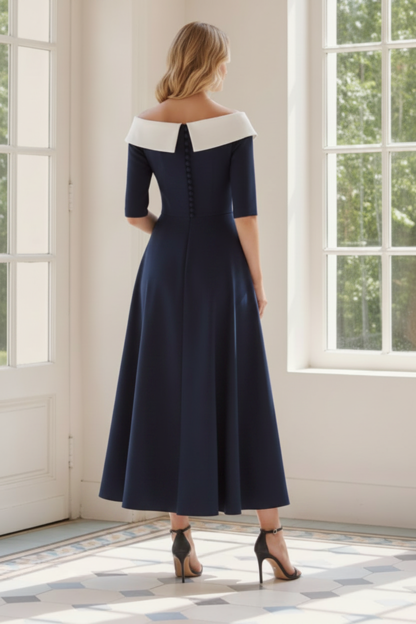 A-Line 3D Flowers Half Sleeve A-Line Mother of the Bride Dress