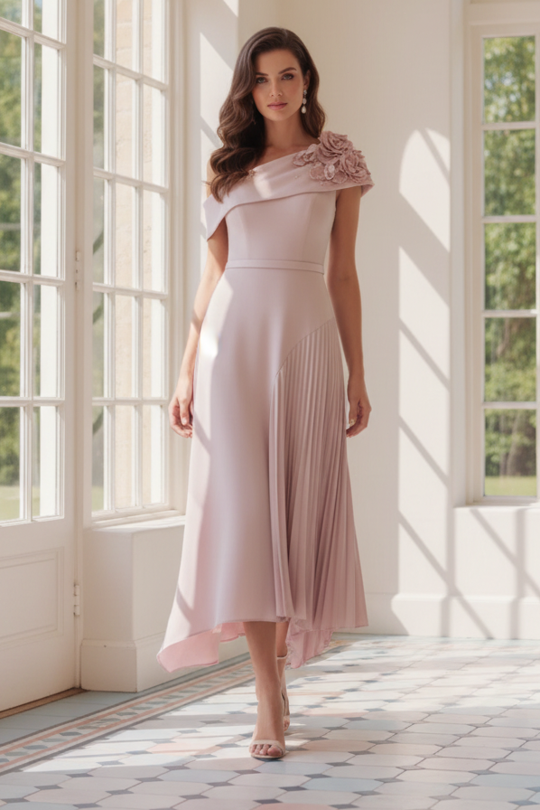 One Shoulder Sleeveless Flowers A-Line Mother of the Bride Dress