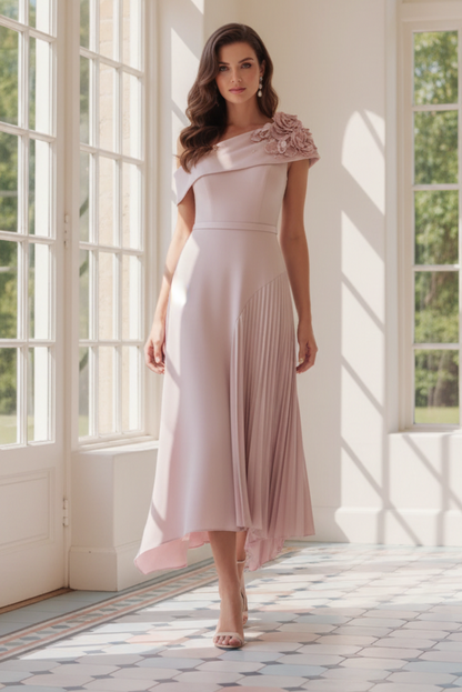 One Shoulder Sleeveless Flowers A-Line Mother of the Bride Dress