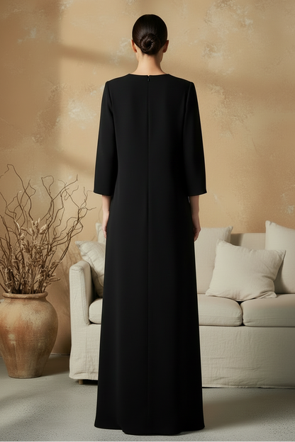Black Applique 3/4 Sleeve A-Line Mother of the Bride Dress
