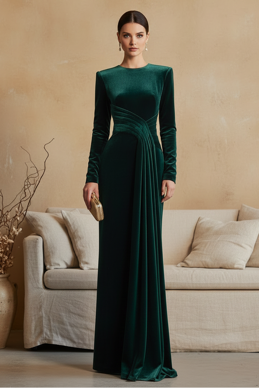 Green Long Sleeve Mermaid Floor-Length Mother of the Bride Dress