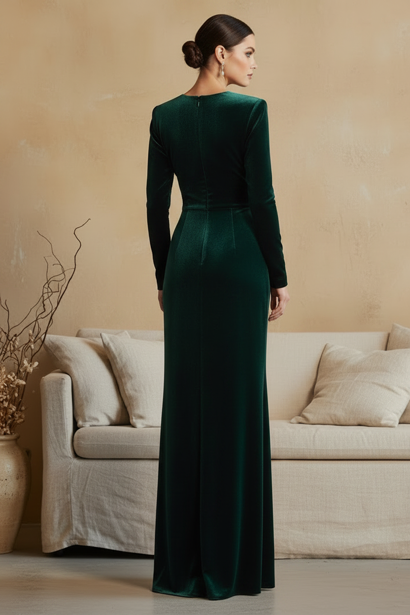 Green Long Sleeve Mermaid Floor-Length Mother of the Bride Dress