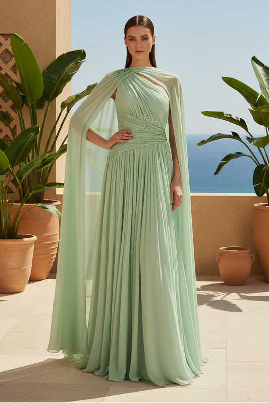 Chiffon Shawl Sleeveless A-Line Flooor-Length Mother of the Bride Dress