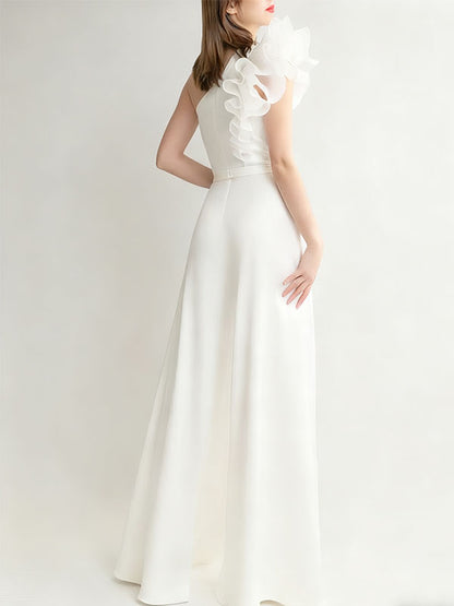 One Shoulder Sleeveless Floor-length Stretch Crepe Wedding Dresses