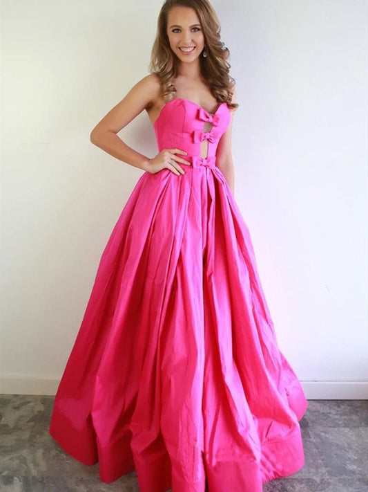 Chic A-line Sweetheart Fuchsia Prom Dresses Satin Prom Dress Evening Dress