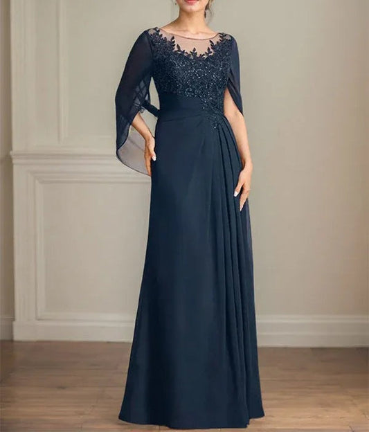 A-Line/Princess Scoop Floor-Length Mother of the Bride Dresses with Pleated & Sequins