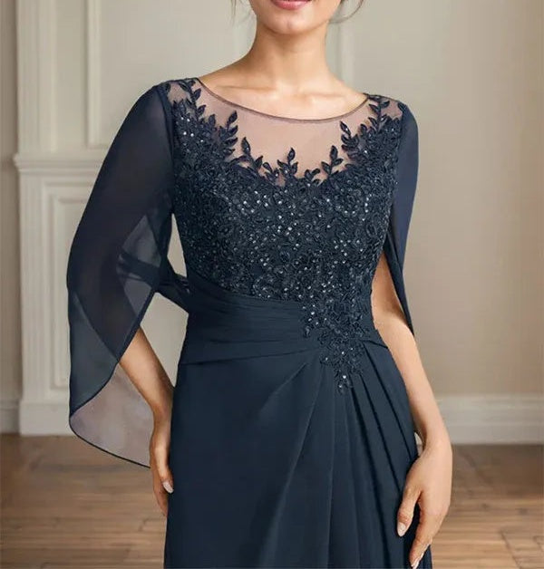 Scoop Floor-Length Mother of the Bride Dresses with Pleated Sequins