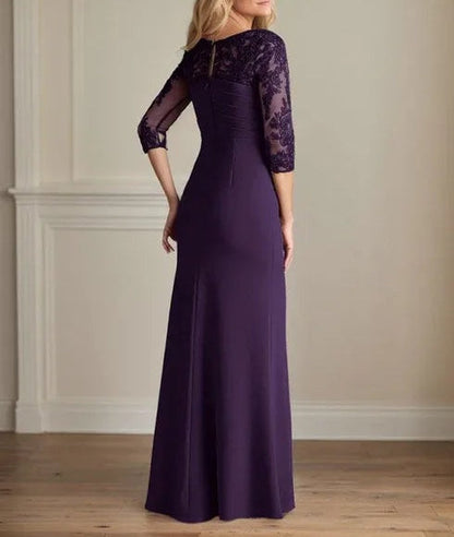 Plum Sheath Lace Stretch Crepe Mother of the Bride Dress