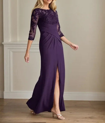 Plum Sheath Lace Stretch Crepe Mother of the Bride Dress