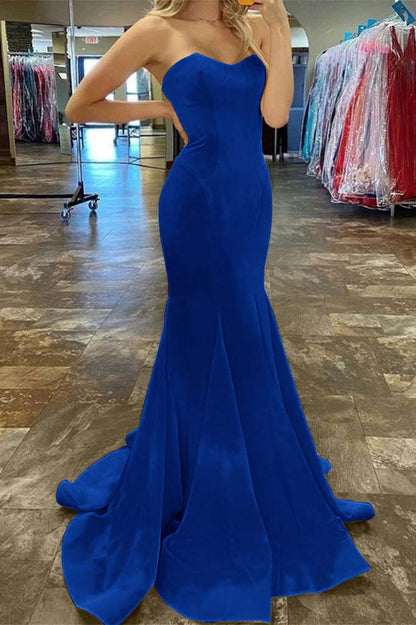 Charming Yellow Strapless Sleeveless Sweetheart Mermaid Long Prom Dress