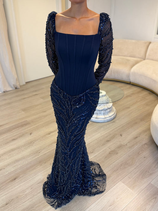 Unique Square Long Sleeves Mermaid Formal Evening Dress