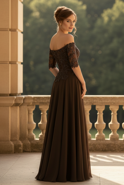 A-Line Off-The-Shoulder 1/2 Sleeves Mother Of The Bride Dresses With Split Front