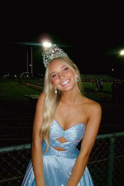 Light Blue Beaded Cutout Sweetheart Long Prom Dress