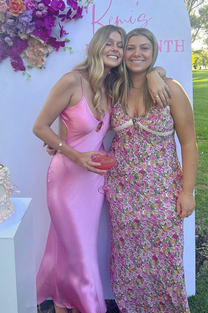 Pink Cut-out Mermaid Long Prom Dress