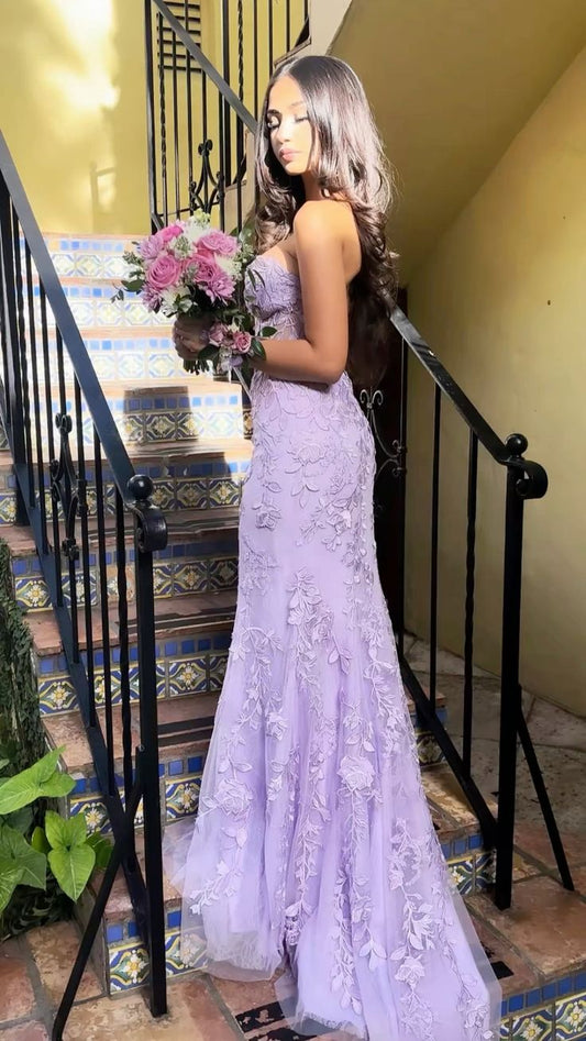 Women Mermaid Lace Prom Dresses Long Appliques Evening Gowns Sleeveless Formal Party Dress