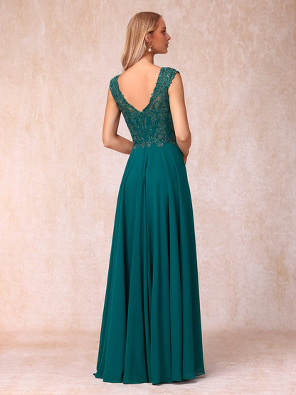 A-line/princess transparent collar sleeveless long style official mother of the bride dress