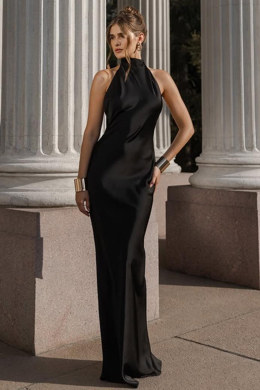 Halter Sleeveless Backless Mermaid Long Prom Dress With Pleated