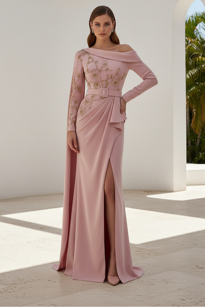 Appliques Long Sleeve Mermaid Side Slit Mother of the Bride Dress