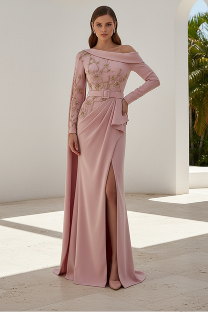 Appliques Long Sleeve Mermaid Side Slit Mother of the Bride Dress