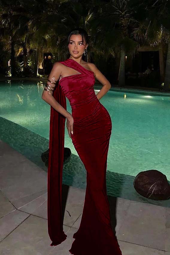 Dark Brown Strapless Sleeveless Long Mermaid Prom Dress With Pleated And Ruffle