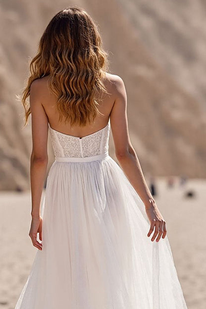 Sweetheart Tulle A-Line Bridal Gowns Sleeveless With Lace Zipper Back