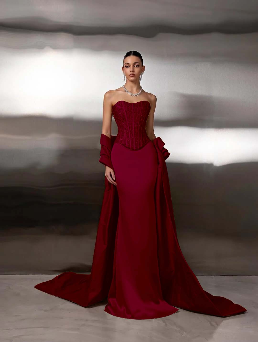 Satin Strapless Sleeveless Long Mermaid Prom Dress With Ruffles And Sequins