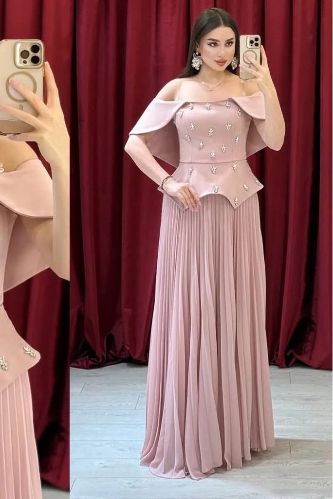Off The Shoulder Sleeveless Long Prom Dress With Beading