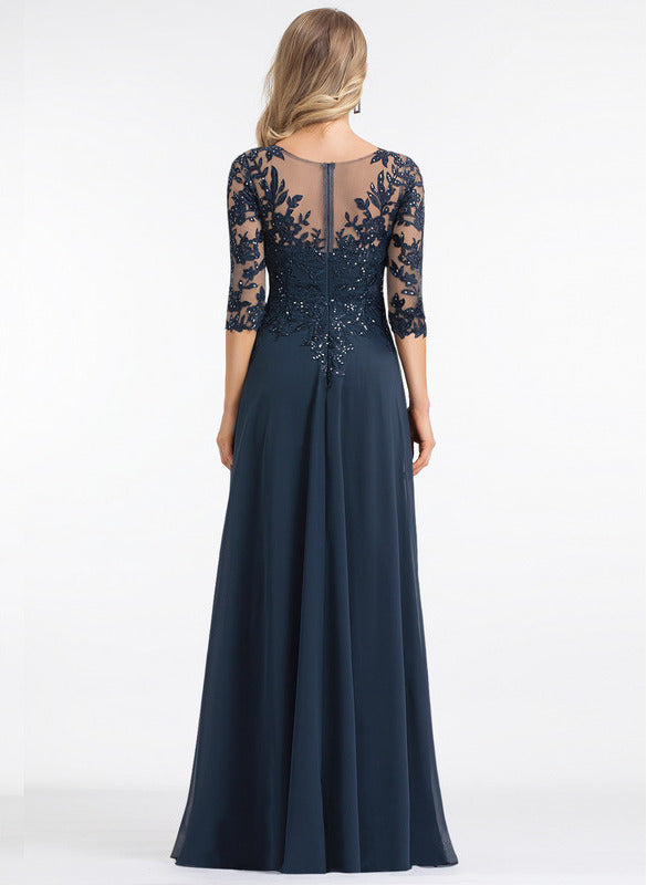 Jimiss A-line V-neck floor mopping lace chiffon with sequins mother of the bride dress