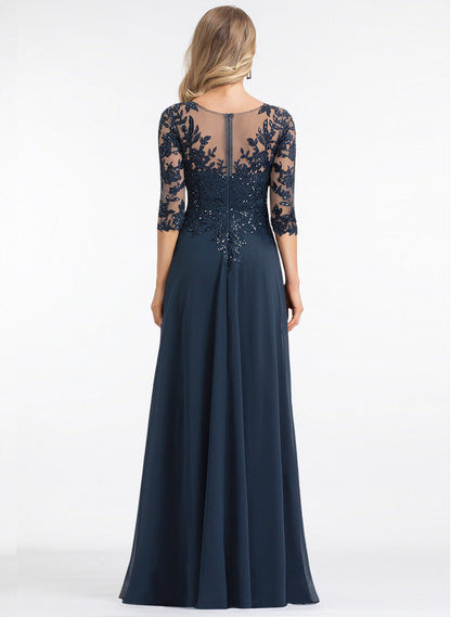 Jimiss A-line V-neck floor mopping lace chiffon with sequins mother of the bride dress