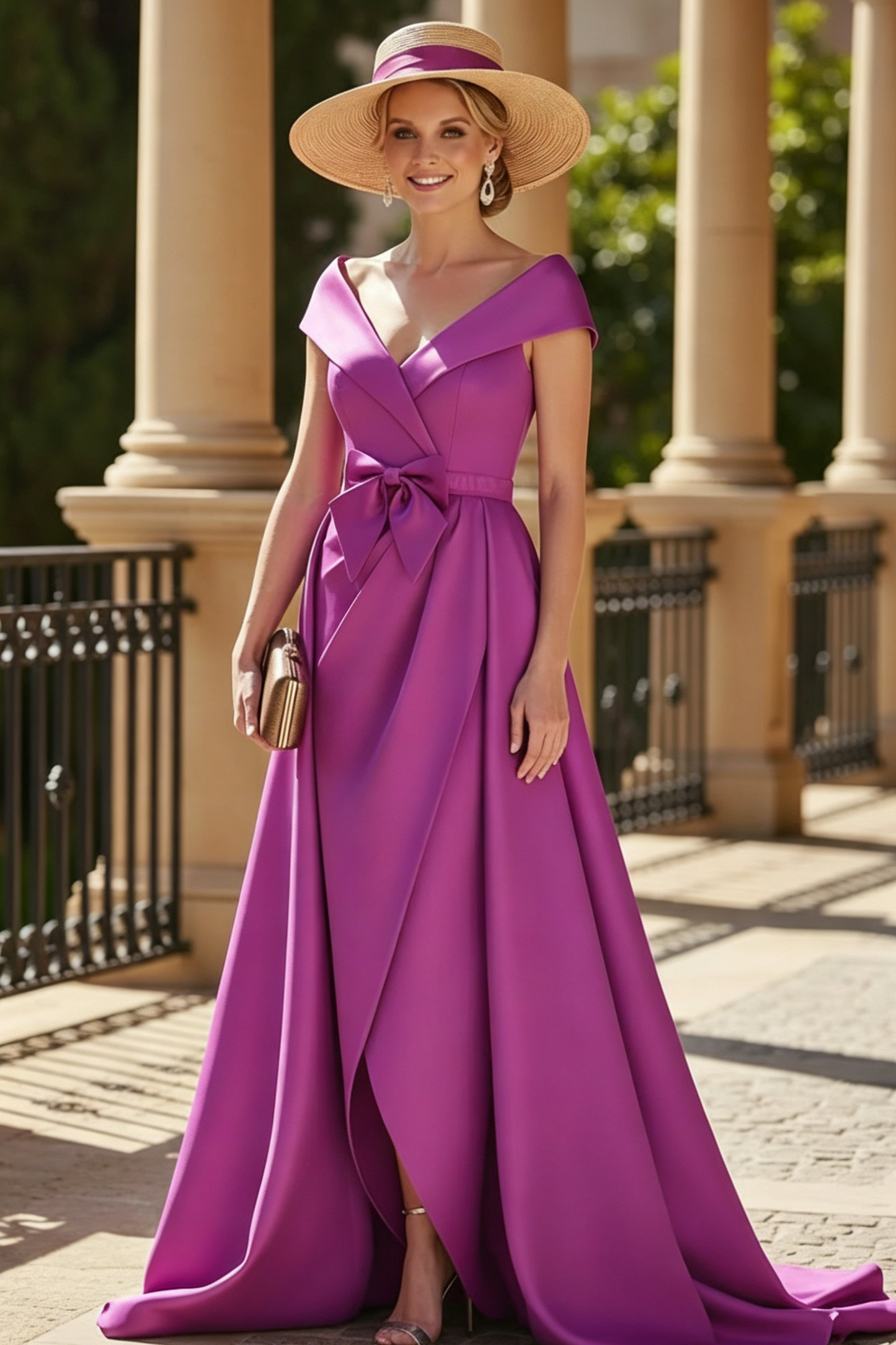 Elegant Off-The-Shoulder Sleeveless Detachable Satin Mother Of The Bride Dresses With Bow